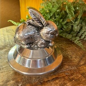 Silver Plated Rabbit Figure Lid For Canister or Jar, Collectible 4.5” x 4”